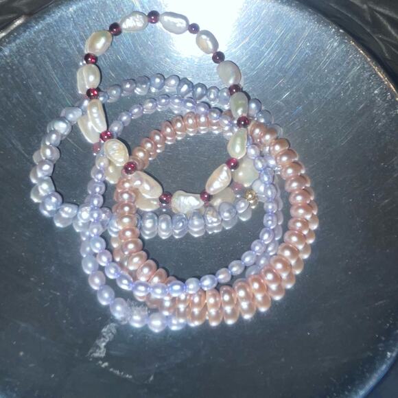NWT Honora Collection Pearl Beads Stretch Bracelets Pink White Blue Set of 4 - Picture 3 of 5